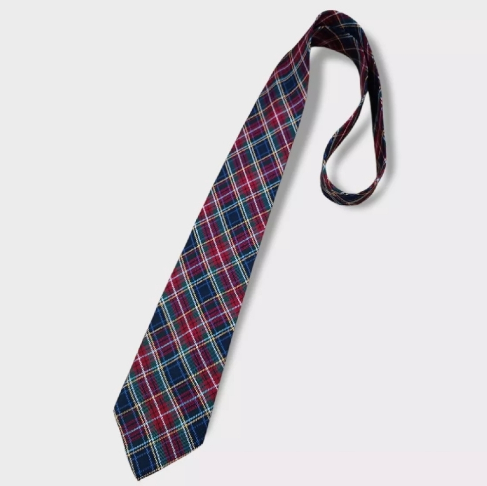 LUCIANO BARBARA Red/Blue Tartan Silk LUXURY Tie ITALY